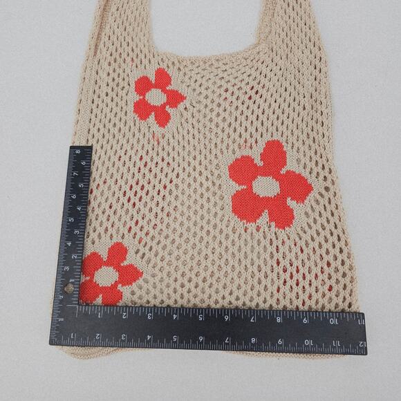 Crochet Tote Mesh Beach Bag Floral Fairycore Hobo Fairy Aesthetic Y2k Market Bag - Picture 5 of 6